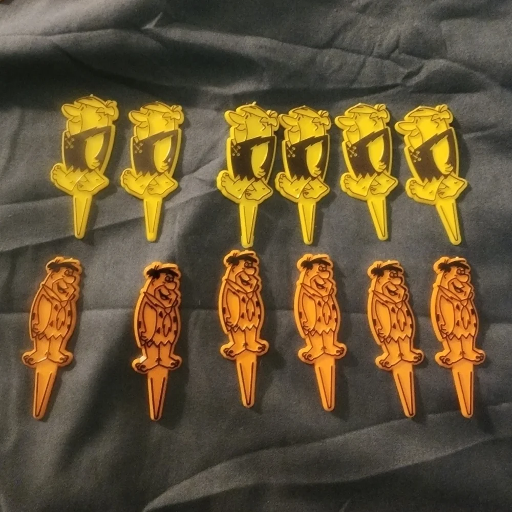 Lot Of 12 Vintage 1994 Flintstones Fred Barney Plastic Picks Cupcake Topper